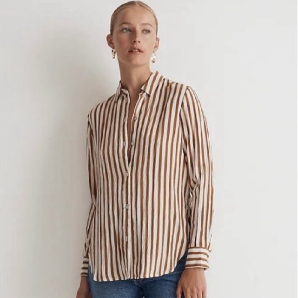 Madewell crinkled button up shirt in stripe | size medium